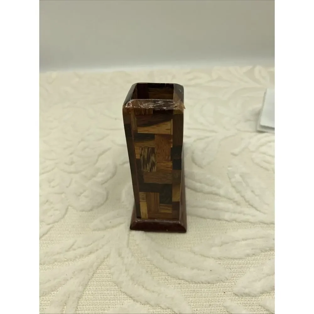 Handmade Laquered Wood Business Card & Pencil Holder With Inlaid Shell Design